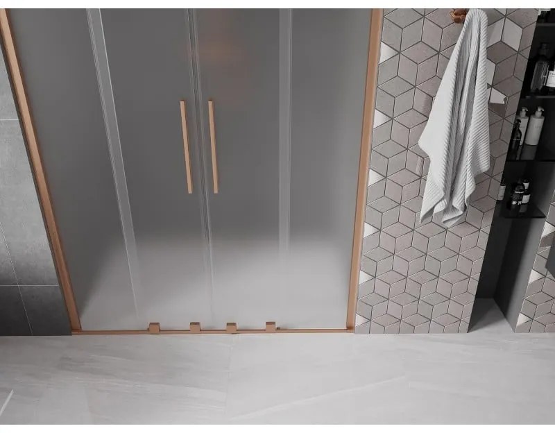 Mexen Velar Duo, posuvné sprchové dvere do otvoru 140 cm, 8mm sklo námraza, medená matná, 871-140-000-32-65