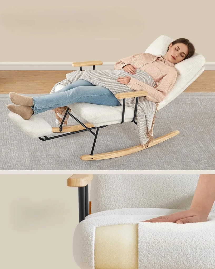 Polohovateľné hojdacie kreslo Heily s podnožkou krémové/hnedé