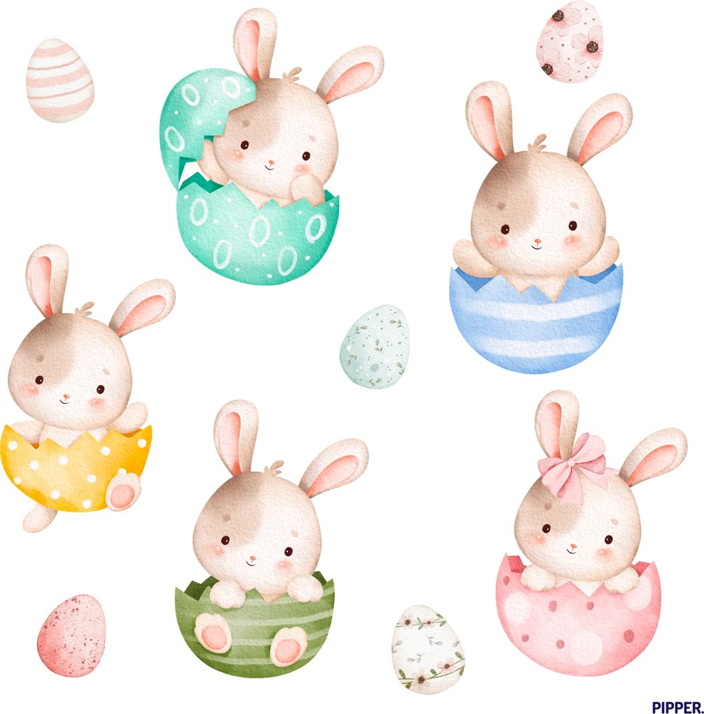 PIPPER. Textilná nálepka na stenu "Veľkonočné zajačiky 4"