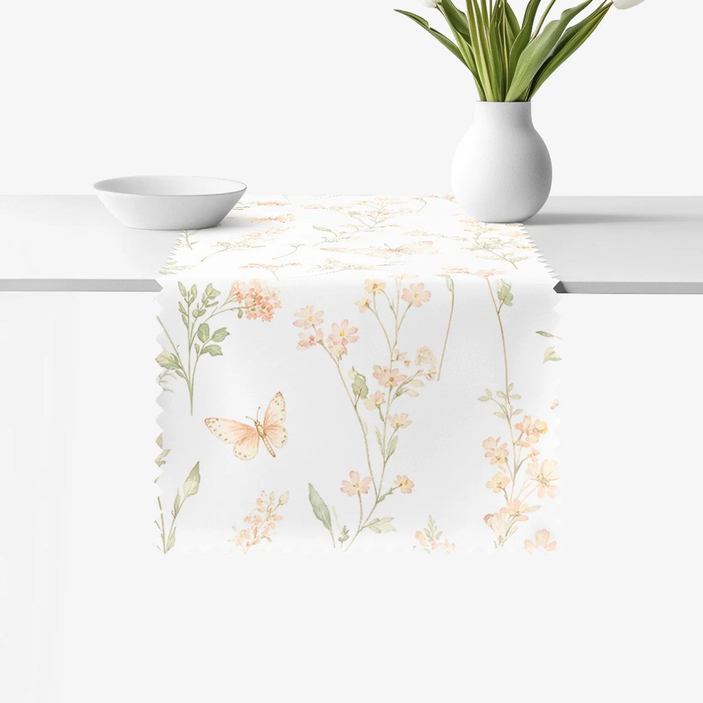 Goldea behúň na stôl teflónový - motýlia záhrada 35x120 cm