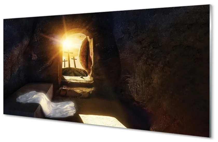 Sklenený obraz Cave krížia slnko 125x50 cm