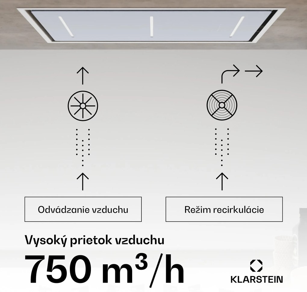 Klarstein LuxeAir digestor, 90 cm, WLAN + Bluetooth, LED, 750 m³/h, odsávanie/recirkulácia, EEC: A