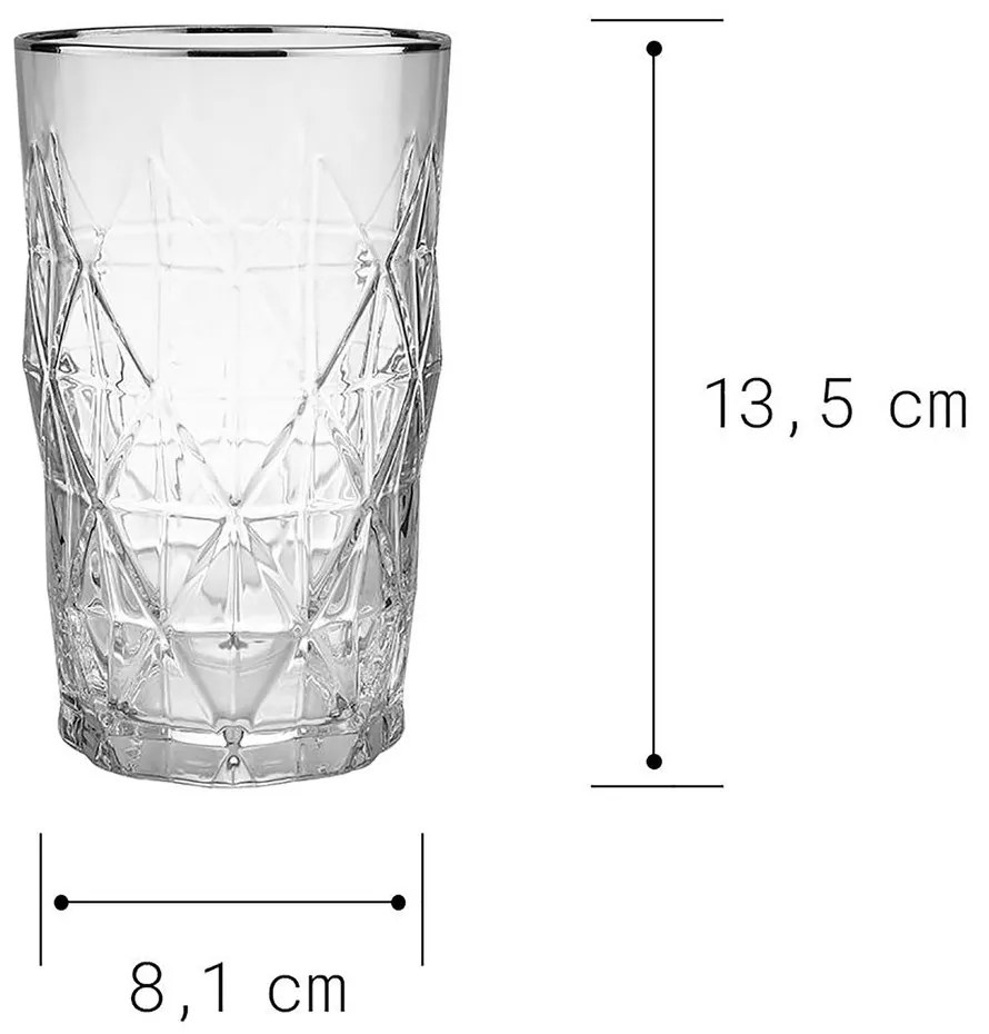 UPSCALE Pohár na long drink so striebornym okrajom 460 ml - číra/strieborná