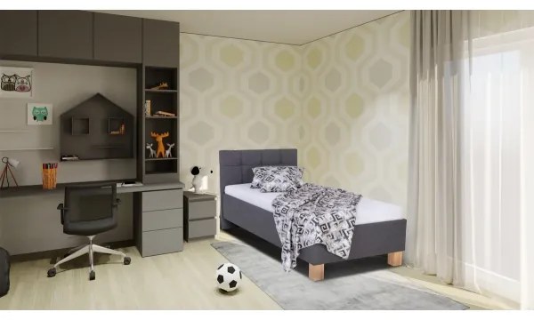 Čalúnená posteľ s matracom a úložným priestorom MARIA ONE 90x200 cm, sivá