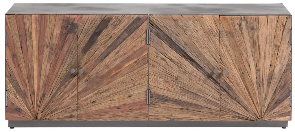 furniture-nabytek.cz - Masivní TV lavice Derby z recyklovaného dřeva a kovu, lakovaná, přírodní / šedá – 160×50×60 cm