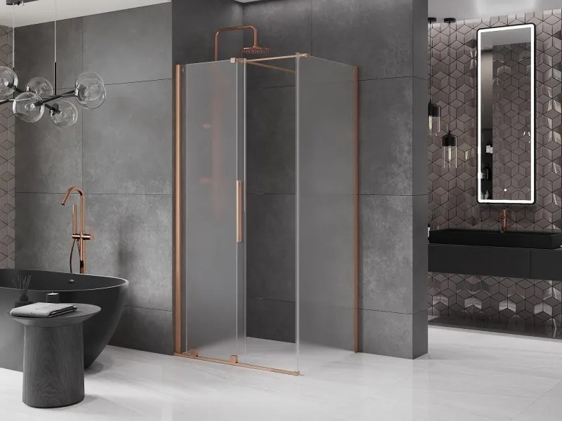Mexen Velar, sprchový kút s posuvnými dverami 130 x 80 cm, 8mm sklo námraza, medená matná, 871-130-080-31-65