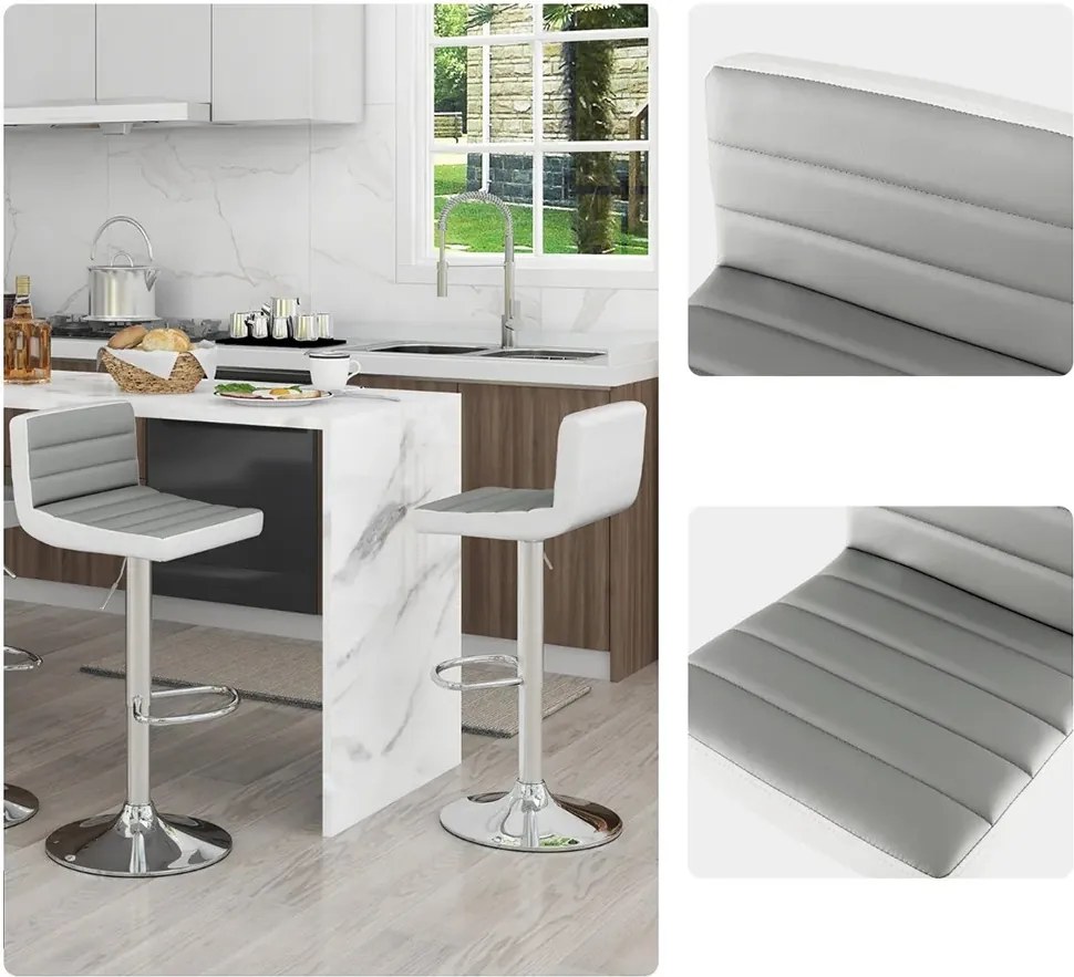 2-dielna nastaviteľná otočná barová stolička, sivá