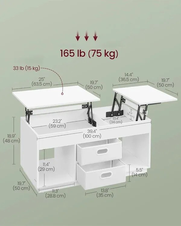 Konferenční stolek Vasagle Uma s výsuvnou deskou 100 cm bílý