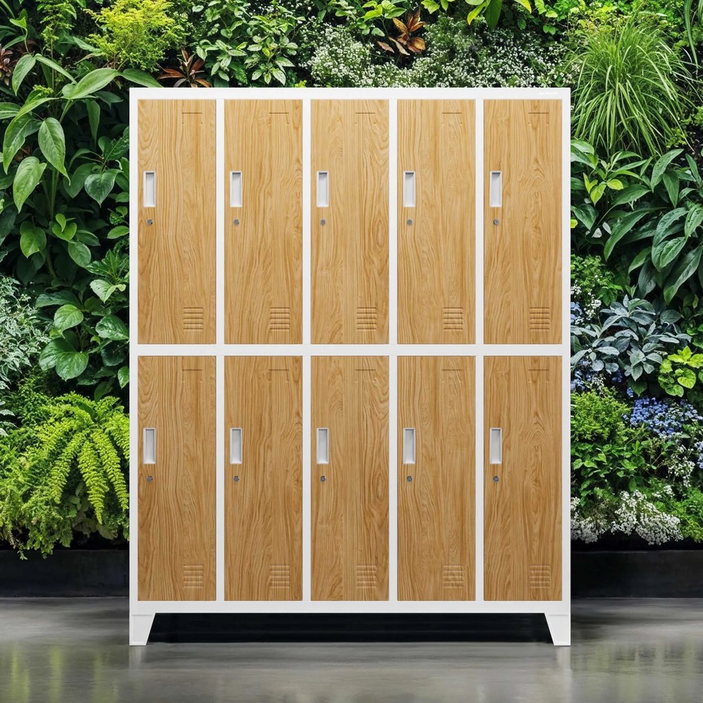 10-dverová šatňová skrinka na oblečenie, biela/zlatý dub, 1360x1720x450 mm: BARTEK Eco Design
