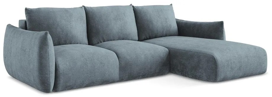 Modrá ženilková rozkladacia rohová pohovka (pravý roh/s leňoškou) Leila – Makamii