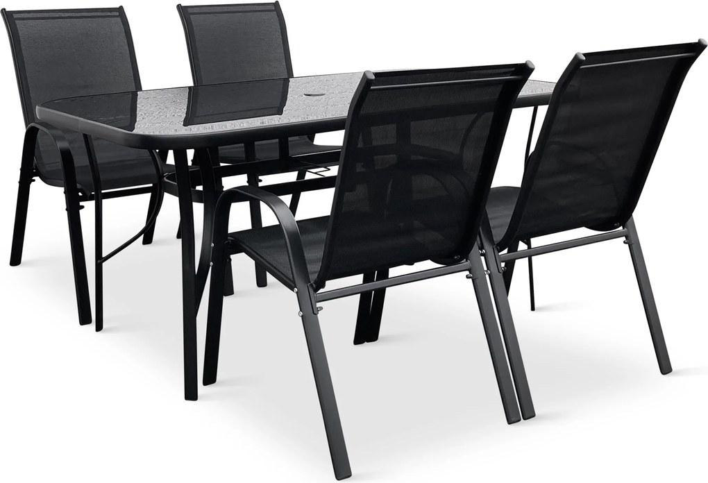 Noela Záhradný jedálenský set Klaudia čierny + 4x kovová stolička Ramada