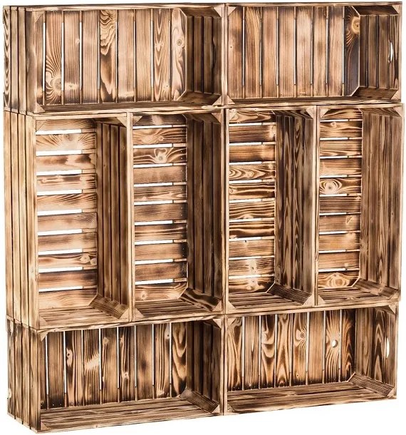 ČistéDrevo Dřevěné opálené bedýnky knihovna 120x120x24 cm