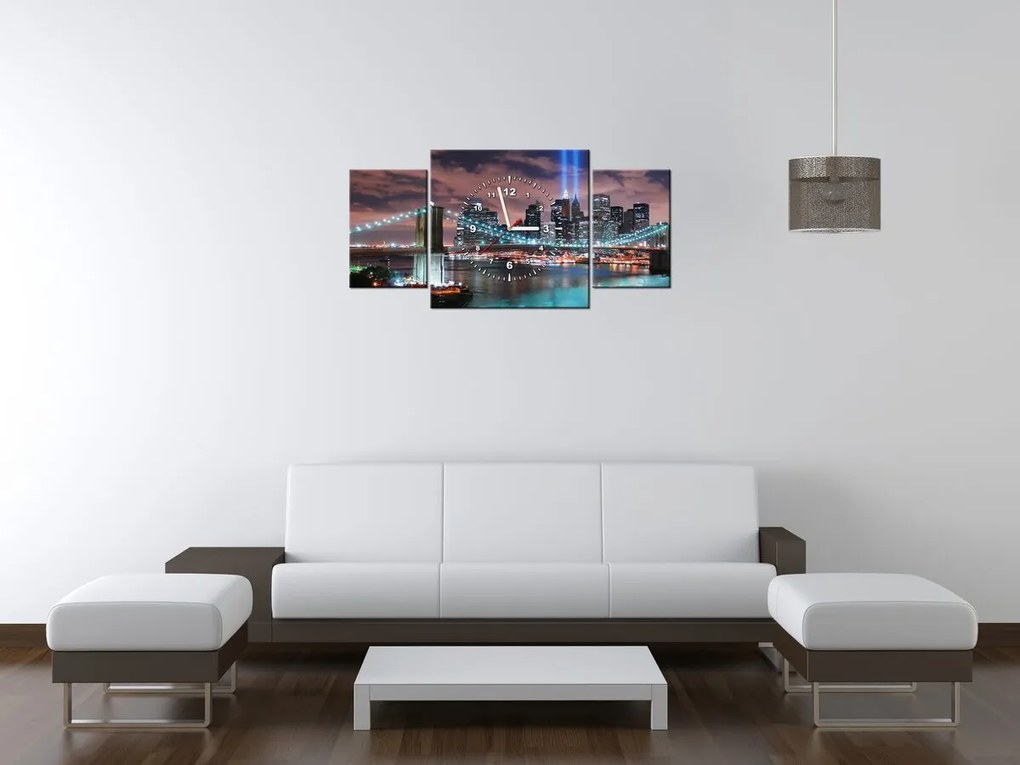 Gario Obraz s hodinami Panoráma Manhattanu - 3 dielny Rozmery: 90 x 70 cm