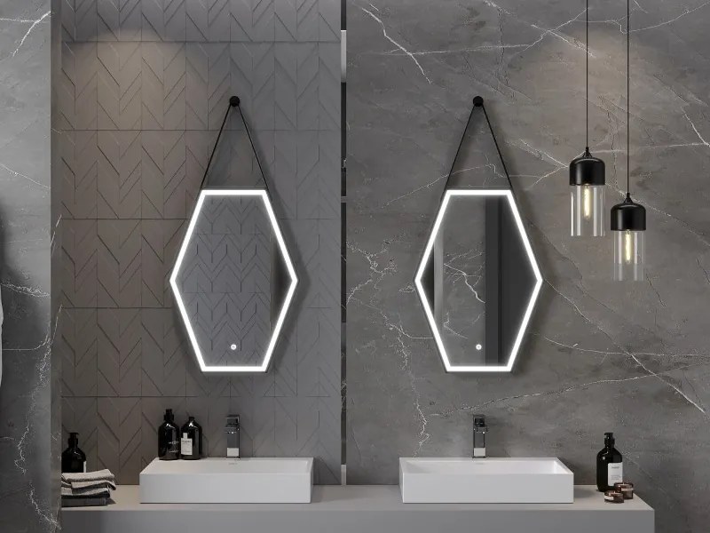 Mexen Orla, LED kúpeľňové zrkadlo s podsvietením a čiernym rámom 50x70 cm, 6000K, ochrana proti zahmlievaniu, 9815-050-070-611-70