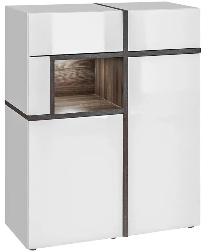 Vitrína Nízka Cross Biely/perla Elm