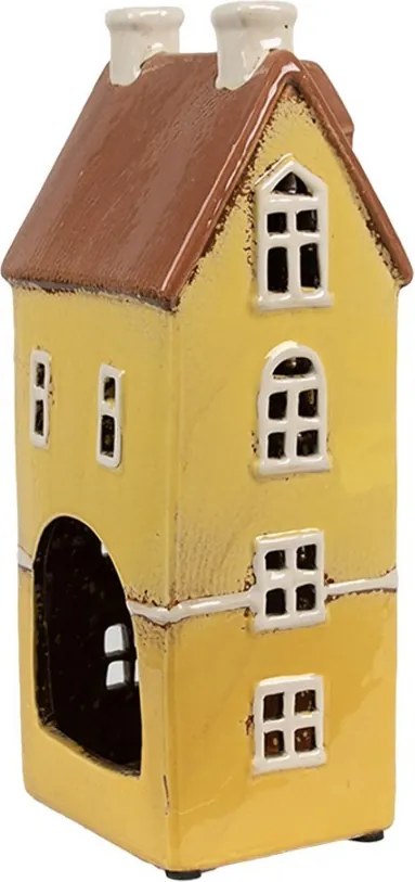 Žltý keramický svietnik na čajovú sviečku domček Candle Village - 11*9*25 cm