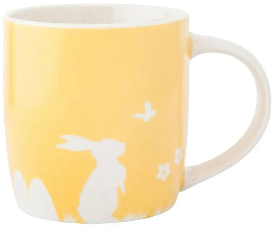 Altom Porcelánový hrnček Zajac s motýľom, 360 ml, žltá
