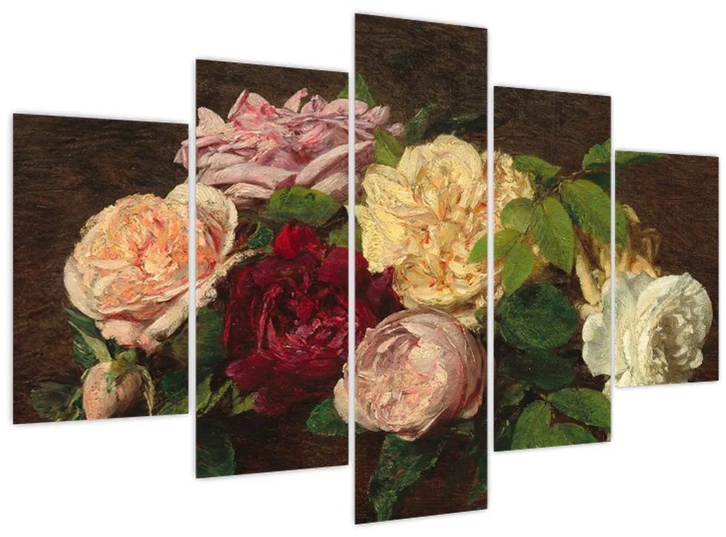 Obraz - Henri Fantin-Latour, Roses de Nice on a Table, reprodukcia (150x105 cm)