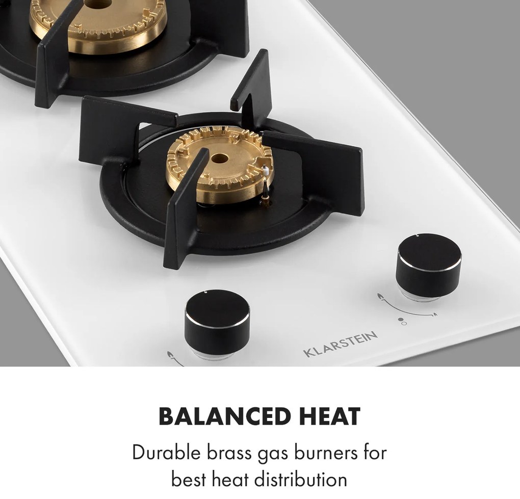 Klarstein Goldflame Domino, plynová varná doska, 2 mosadzné horáky, sklokeramika