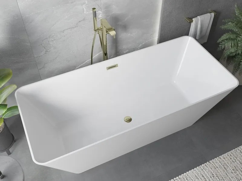 Mexen Velo Slim, voľne stojaca vaňa 170 × 75 cm, biela lesklá, zlatý lesklý prepad, 52811707500-50