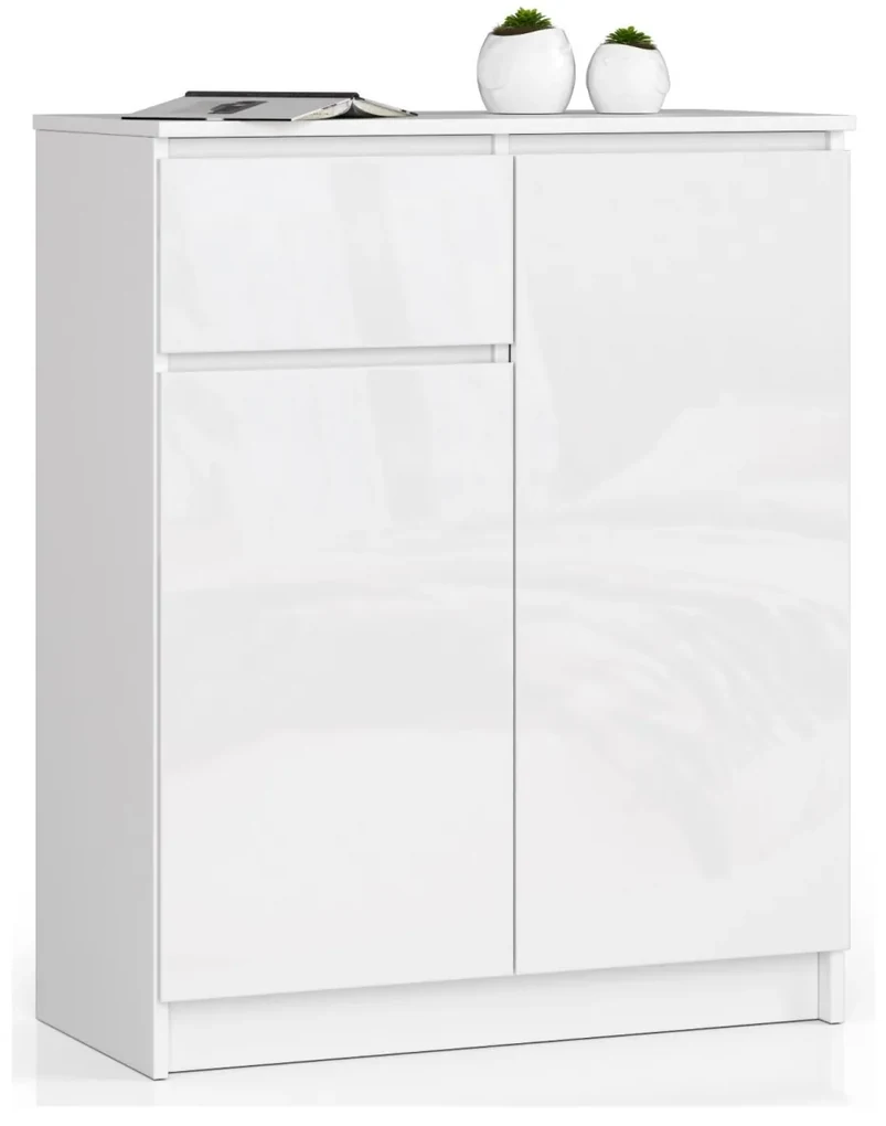 Komoda Kiara 80 cm 2 skrinky a 1 zásuvka biely lesk