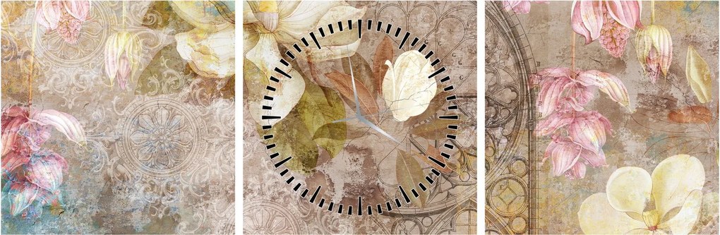 Obraz - Kvetinový ornament (s hodinami) (90x30 cm)