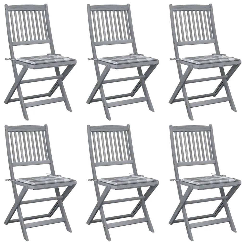 Skladacie záhradné stoličky s podložkami 6 ks akáciový masív 3065448