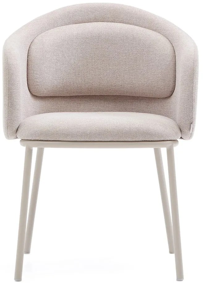 Béžové čalúnené jedálenské kreslo s podrúčkami Minda – Kave Home