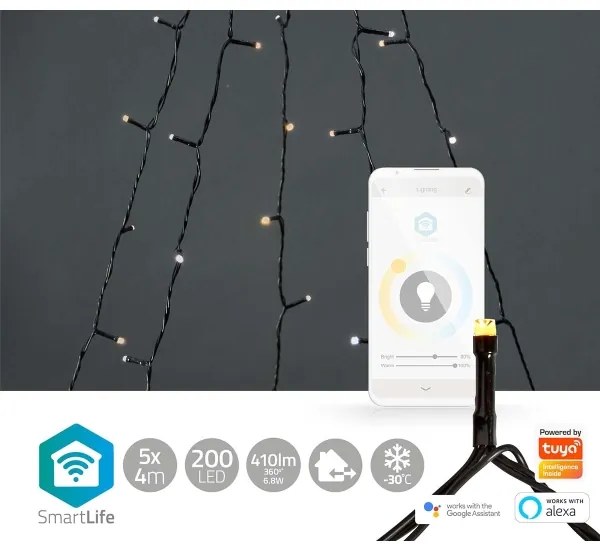 Nedis WIFILXT12W200 - LED vianočný záves 200xLED/8 režimov 5x4m IP65 Wi-Fi Tuya
