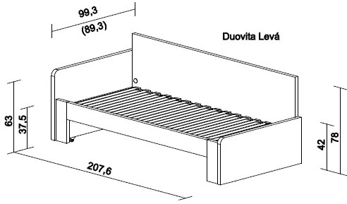 Ahorn DUOVITA 80 x 200 lamela - rozkladacia posteľ a sedačka 80 x 200 cm ľavá - dub svetlý / hnedý / agát, lamino