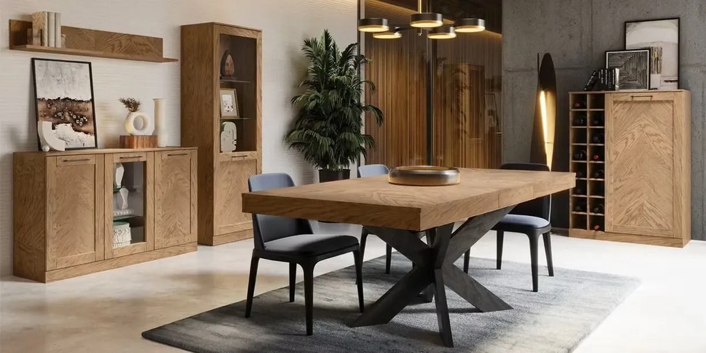 Jídelní rozkládací stůl Cozy 39 z masivu 160/210 cm dub Rustikal/černý