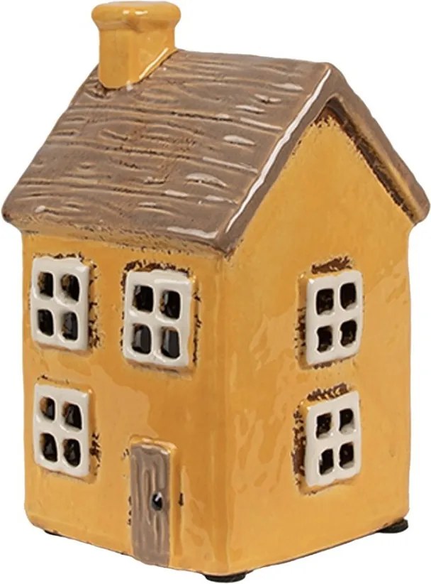 Žltý keramický svietnik na čajovú sviečku domček Amster Village - 9*9*15 cm