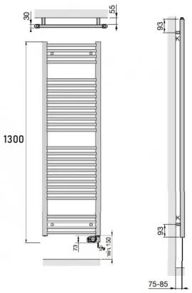 ZEHNDER Aura - elektrický radiátor 1300 x 600 mm s vykurovacou tyčou 750W RAL 9016 biela lesklá, PBEZ-120-60/MQ