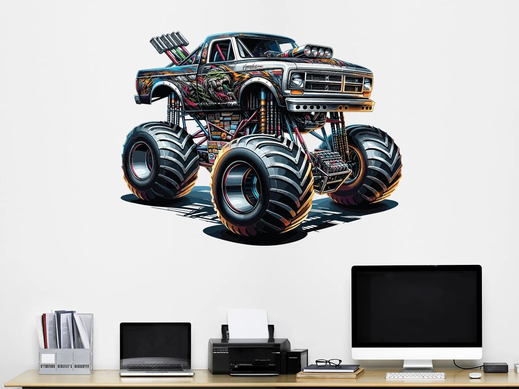 Monster truck 01 textilní prelepiteľná nálepka na stenu hárok 45 x 34 cm