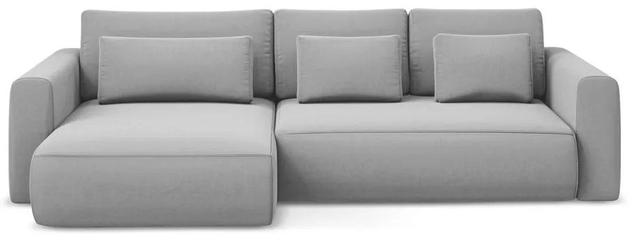 Svetlosivá zamatová rozkladacia/s úložným priestorom rohová pohovka (ľavý roh/s leňoškou) Kapua – Makamii