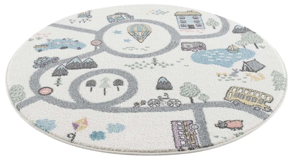 Dekorstudio ANIME okrúhly koberec do detskej izby - krémová cesta 9376 Priemer koberca: 160cm