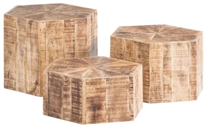 furniture-nabytek.cz - Sada 3 masívnych konferenčných stolíkov Caribou Mango, lakovaných, prírodných, šesťhranných