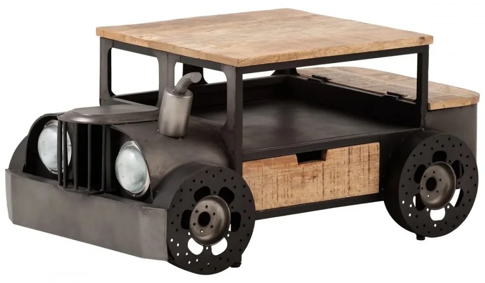 furniture-nabytek.cz - Masívny konferenčný stolík Car II z mangového dreva a kovu, lakovaný, šedý – 102×65×48 cm