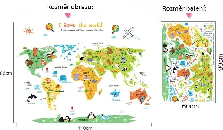 Veselá Stena Samolepka na stenu Detská farebná mapa Sveta