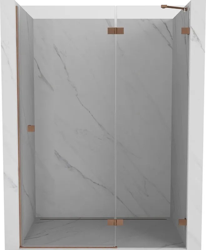 Mexen Lunar, otočné sprchové dvere pravé 130 cm, 8mm číre sklo, medený matný profil, 834-130-000-65-00-P