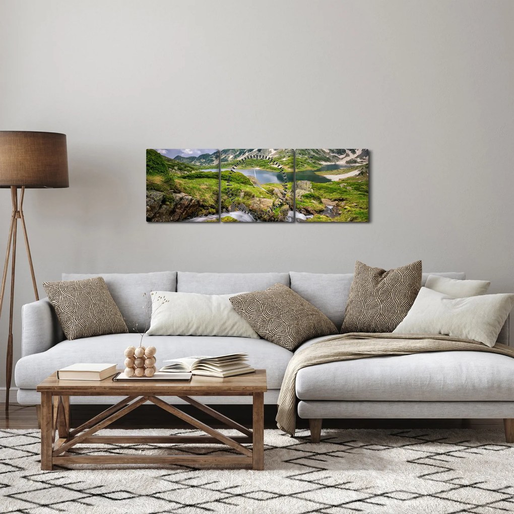 Obraz - Pohľad na horu Rila (s hodinami) (90x30 cm)