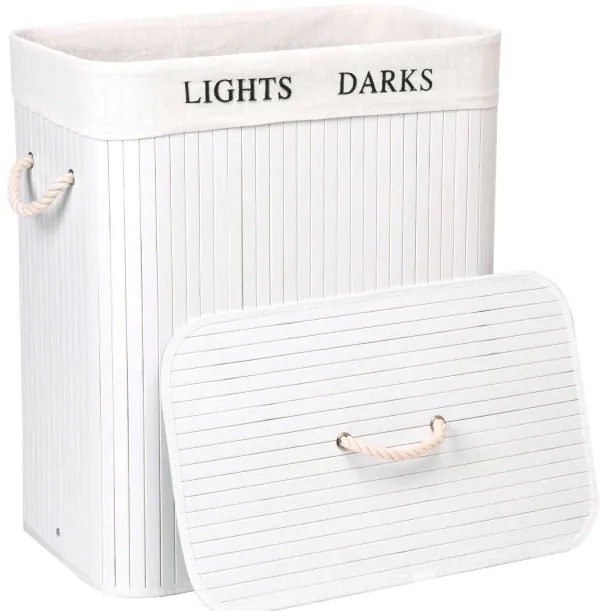 Kôš na bielizeň 2 priehradkový 100 l bambusový biely