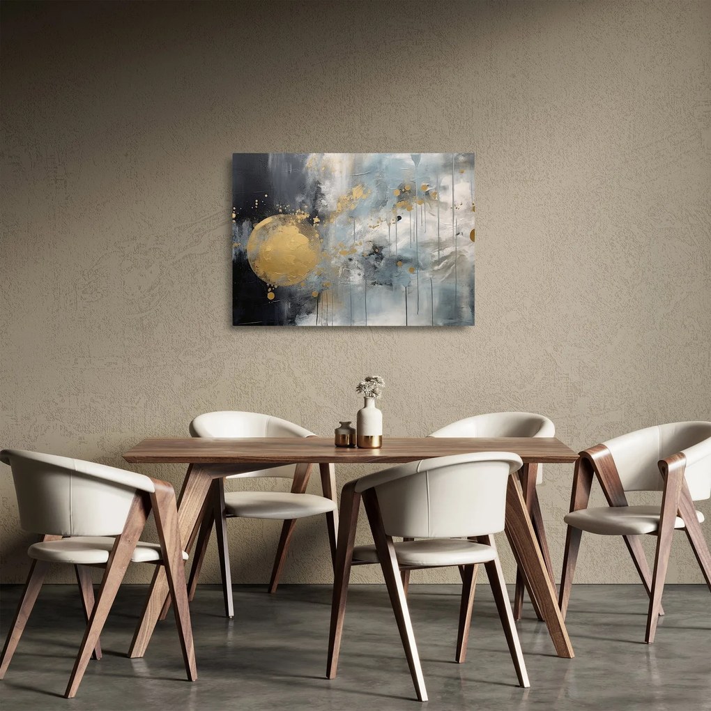 Sklenený obraz - Abstrakcia so zlatou guľou (70x50 cm)