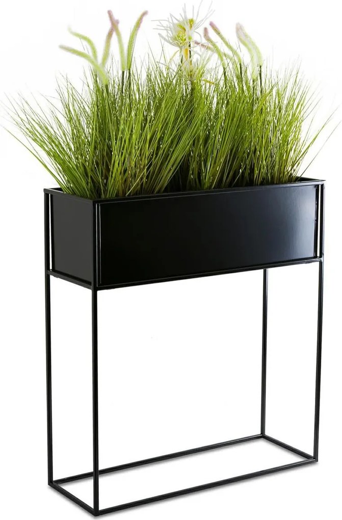 KOVOVÝ KVETINÁČ SO STOJANOM RECT 70X24X64 CM ČIERNA