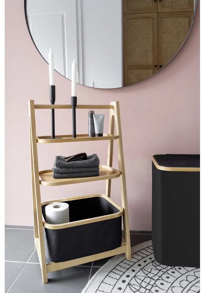 Čierny/prírodný bambusový kúpeľňový regál 44x80 cm Ecori - Wenko