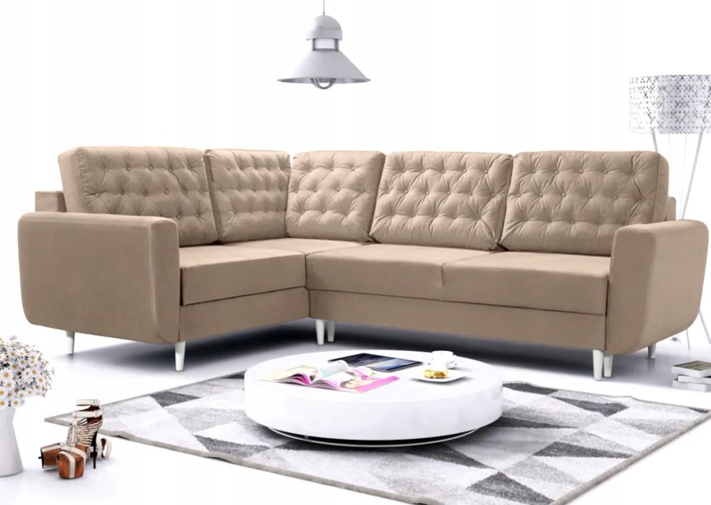 Prešívaná rohová rozkladacia sedačka 250×195 Vysoké nožičky Konžský kontajner RBN07