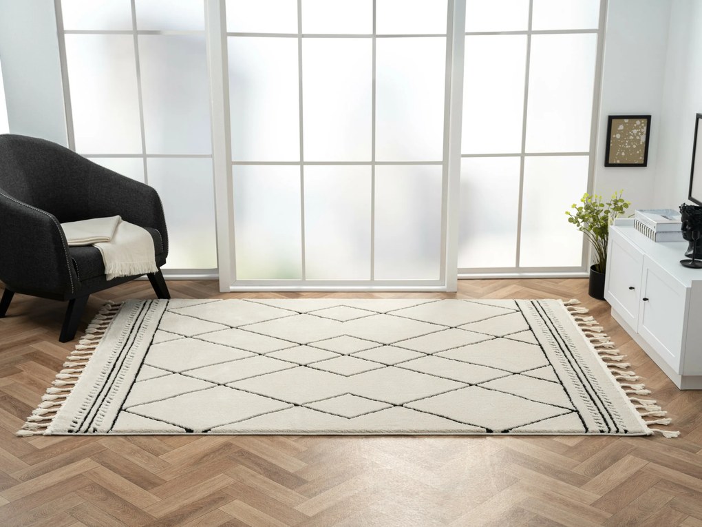 My Flair, Kusový koberec Moroccan Desert weiß/schwarz, 140x200, čiernobiela, obývacia izba