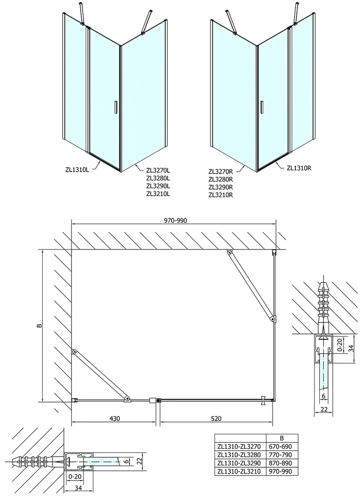 Polysan Polysan, Zoom Line obdĺžniková sprchová zástena 1000x800mm L/P varianta, ZL1310ZL3280