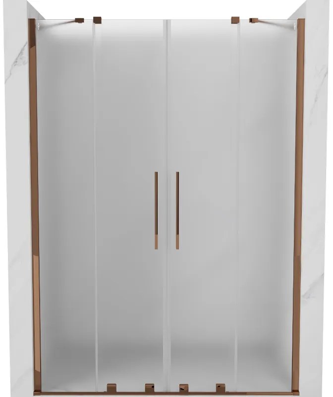 Mexen Velar Duo, posuvné sprchové dvere do otvoru 140 cm, 8mm sklo námraza, ružové zlato, 871-140-000-32-60