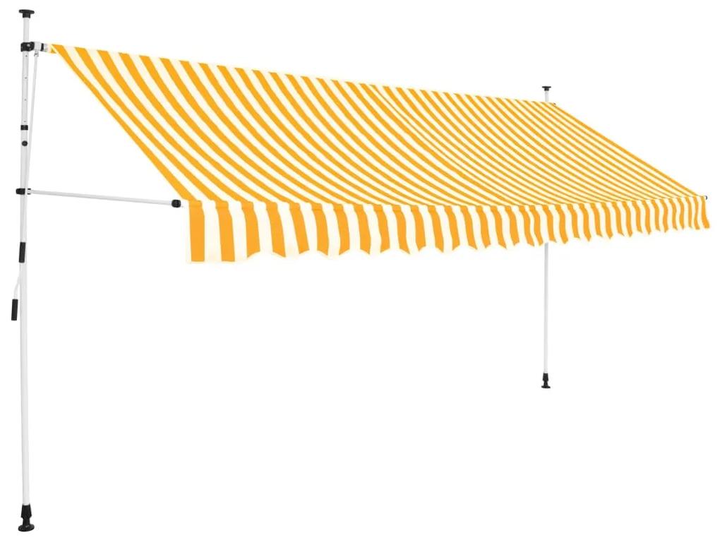 vidaXL Ručne zaťahovacia markíza, 400 cm, žlto-biele pásiky